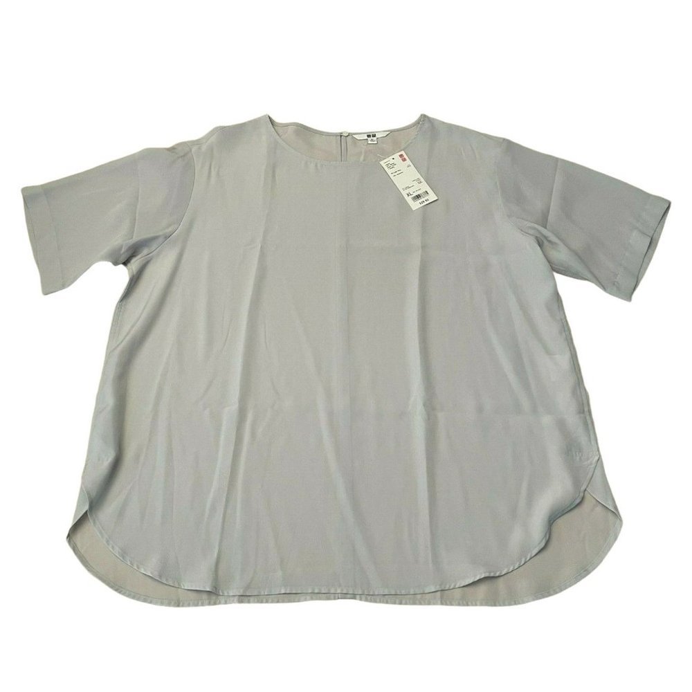 Uniqlo Women Soft Woven Short Sleeve T-Shirt Blouse Light Gray NWT
